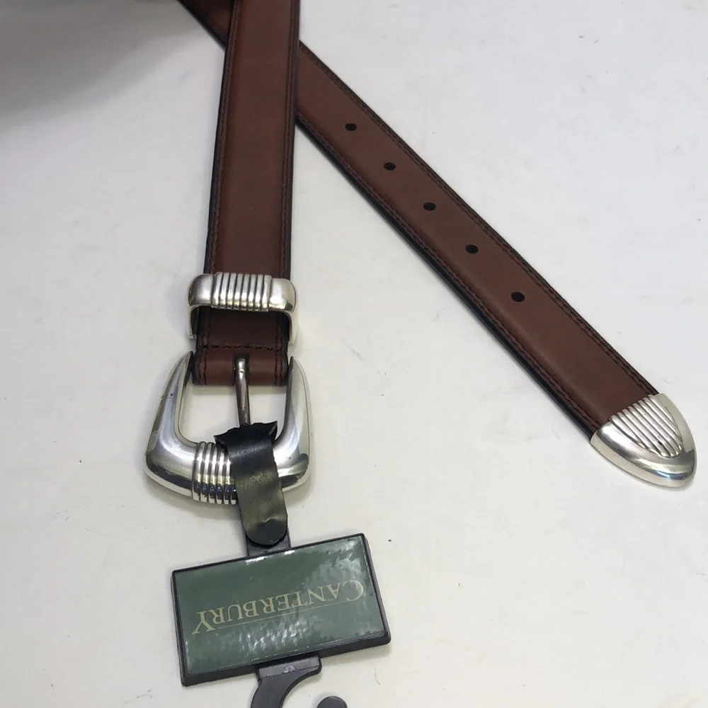Canterbury Brown Silver Oil Tanned Cowhide Leather Belt size 40